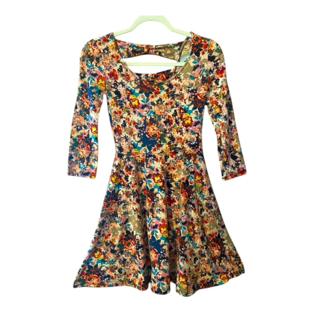 Xhilaration Women’s Floral Fit And Flare 3/4 Length Sleeve Bow Dress Size XS
